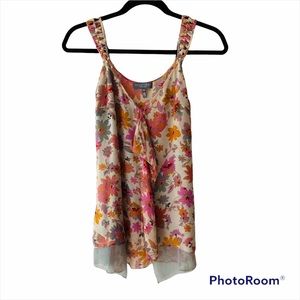 Sachin+Babi for Ankasa 100% Silk Floral Sleeveless Tank Top Ruffle Detail XS